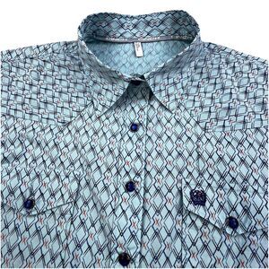 Cinch Pearl Snap Western Shirt Womens XXL Blue Long Sleeve Geometric Rodeo